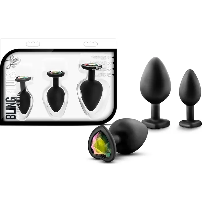 Anal Luxe Luxe Bling Plugs Training Kit Black With Rainbow Gems