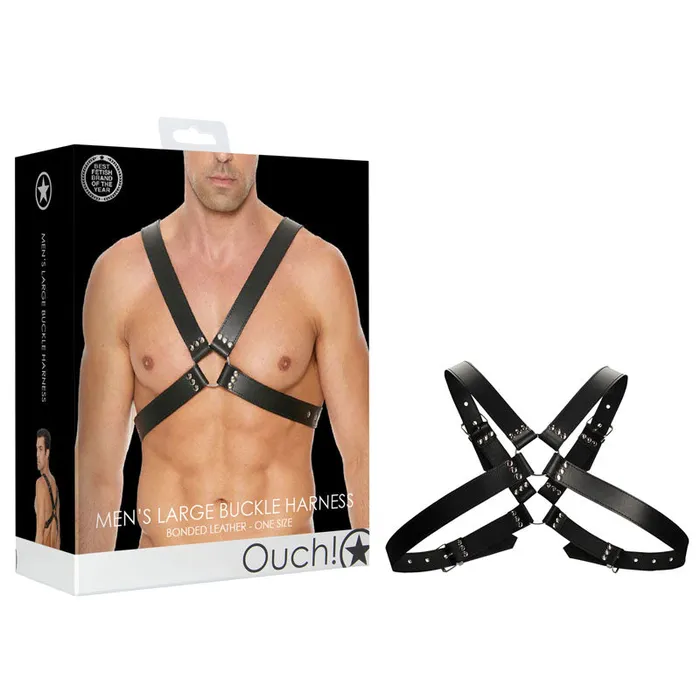 Shots Toys Female Sex Toys Ouch Mens Large Buckle Harness Black One Size