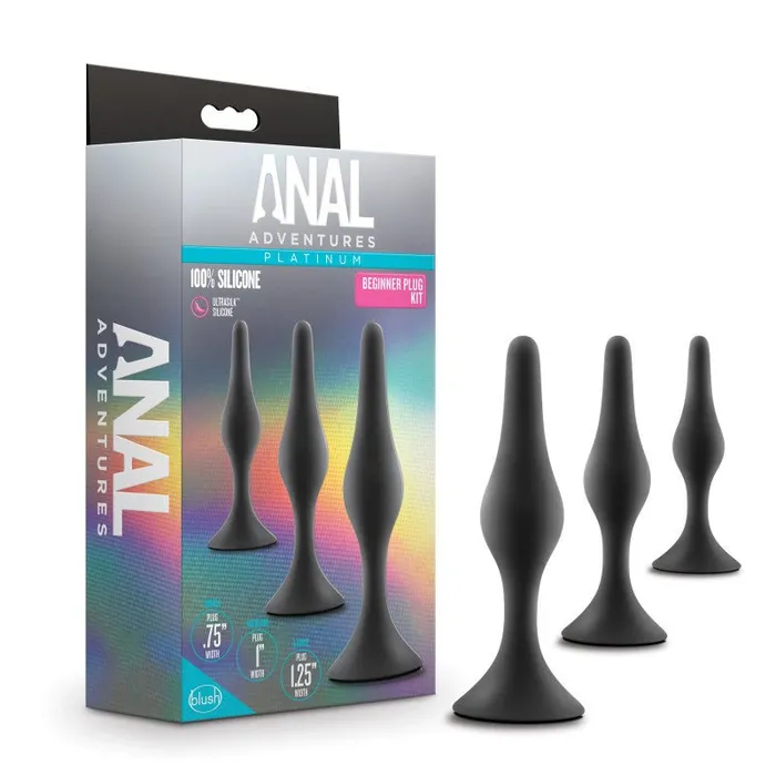 Anal Blush Novelties Anal Adventures Platinum Silicone Beginner Plug Kit Black Set of 3 Sizes Anal Blush Novelties Anal Adventures Platinum Silicone Beginner Plug Kit Black Set of 3 Sizes