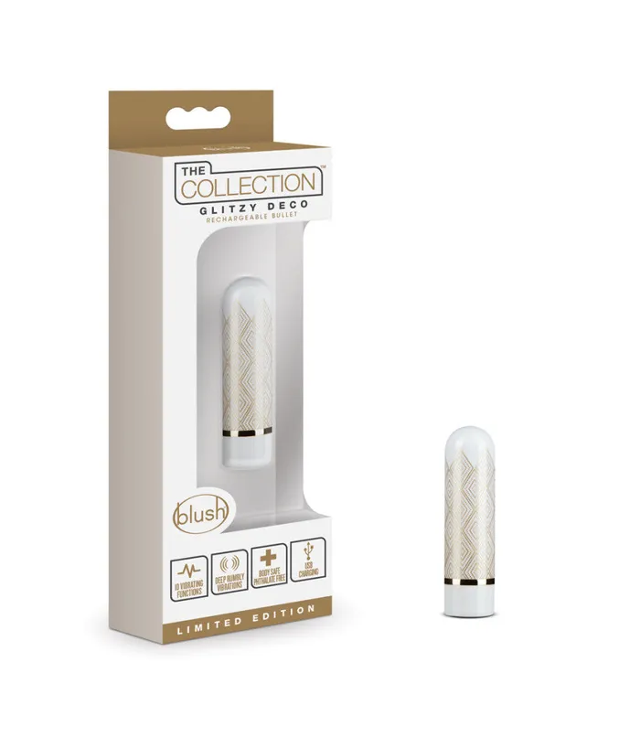 Blush Novelties Female Sex Toys The Collection Glitzy Deco Rechargeable Bullet Gold Blush Novelties Female Sex Toys The Collection Glitzy Deco Rechargeable Bullet Gold