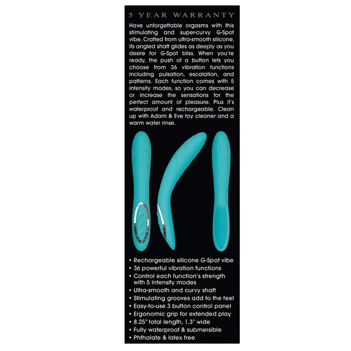 CalExotics Vibrators Adam Eve G Gasm Curve Rechargeable Vibrator Teal
