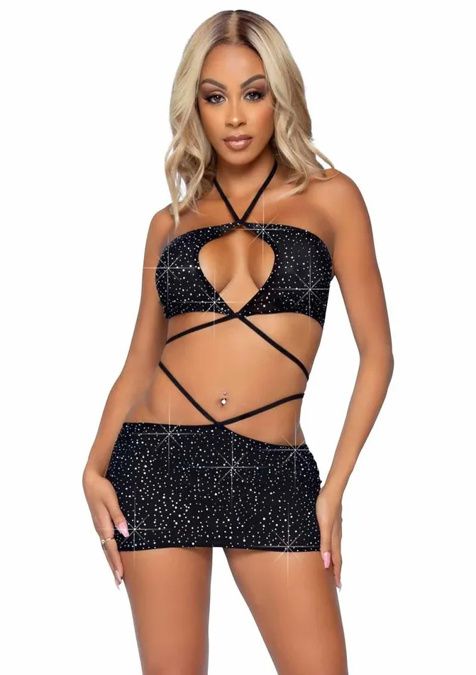 Leg Avenue Rhinestone Keyhole Bandeau Top and Low Rise Skirt with Waist Strap Detail Leg Avenue Female Sex Toys