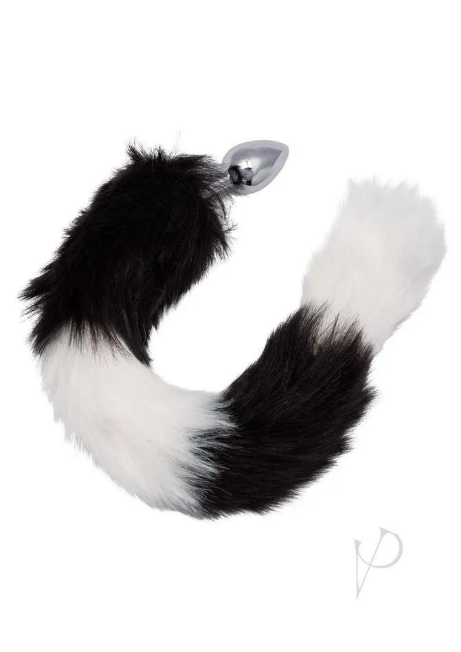 Running Wild Anal Running Wild Black and White Tail Faux Fur Tail and Metallic Anal Plug