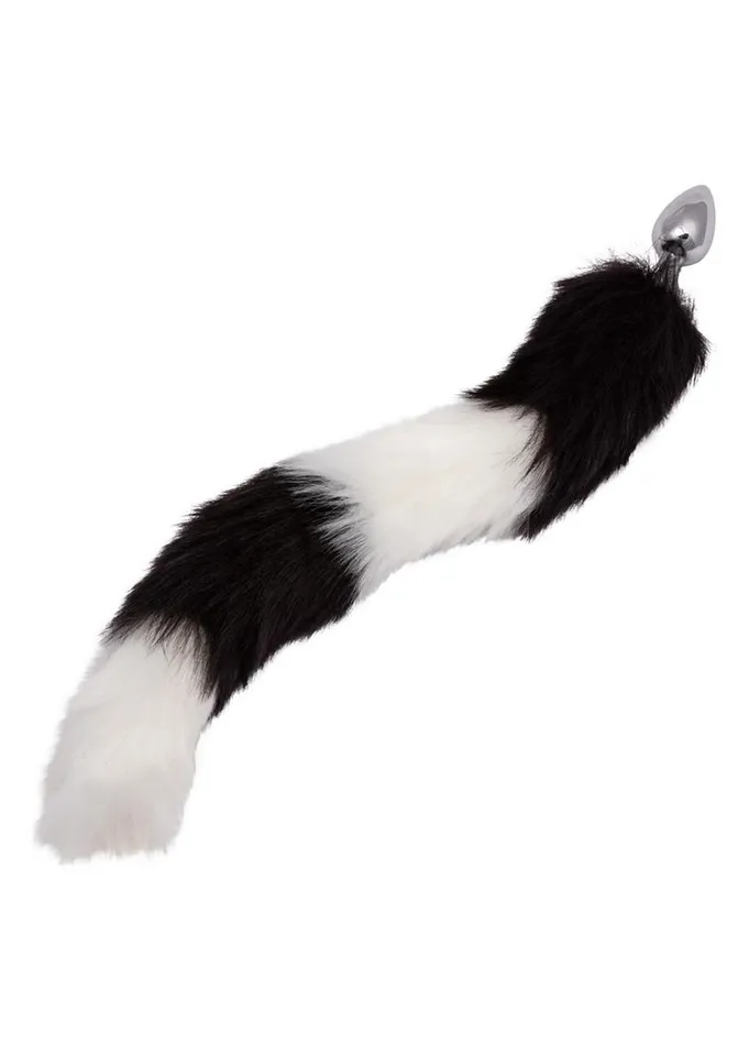Running Wild Anal Running Wild Black and White Tail Faux Fur Tail and Metallic Anal Plug