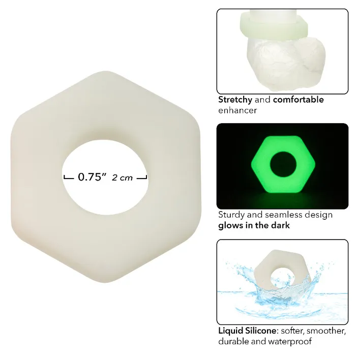 Female Sex Toys CalExotics Alpha GlowintheDark Liquid Silicone Prolong Sexagon Ring White Female Sex Toys CalExotics Alpha GlowintheDark Liquid Silicone Prolong Sexagon Ring White