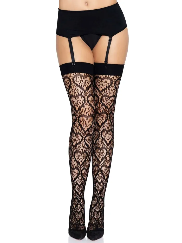 Leg Avenue Anal Heart Net Thigh Highs One Size Black