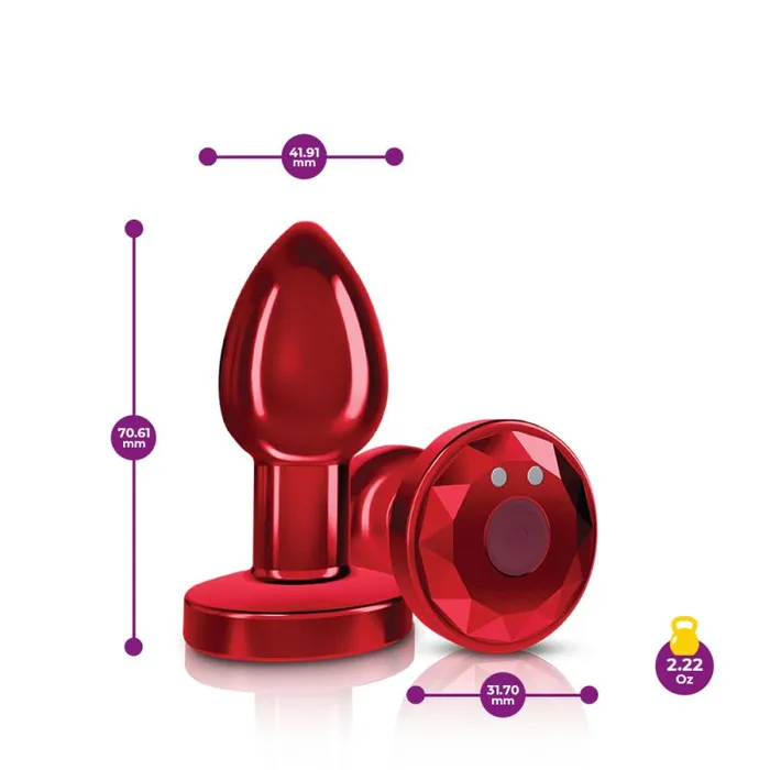 Cheeky Charms Cheeky Charms Red Rechargeable Vibrating Metal Butt Plug w Remote Small Anal
