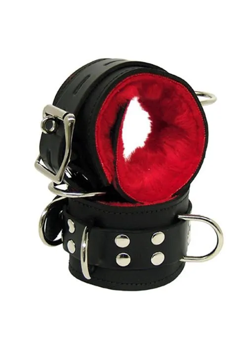 Red Lined Black Leather Ankle Cuffs Kookie Intl Restraints