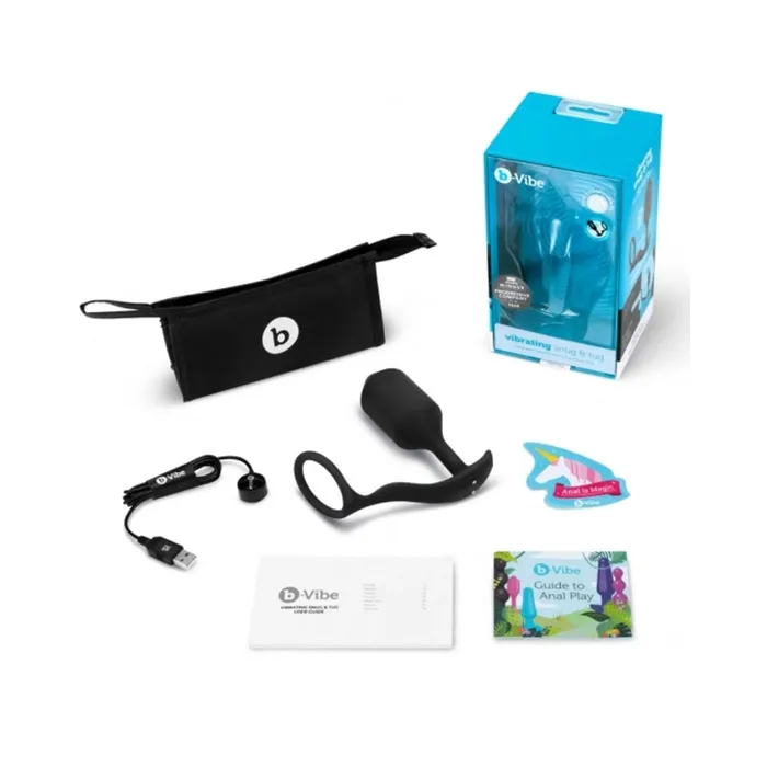 bVibe Vibrating Snug Tug Rechargeable Weighted Silicone Anal Plug with Cockring XL Black bVibe Male Sex Toys bVibe Vibrating Snug Tug Rechargeable Weighted Silicone Anal Plug with Cockring XL Black bVibe Male Sex Toys