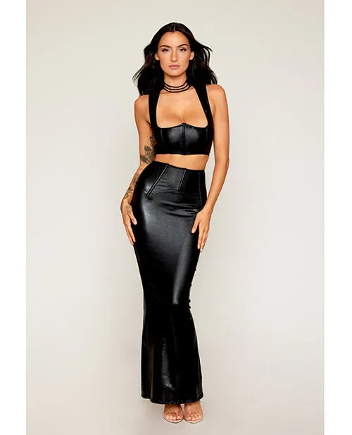 Dreamgirl Anal Stretch Faux Leather Harness Bra Long Slip Skirt Black
