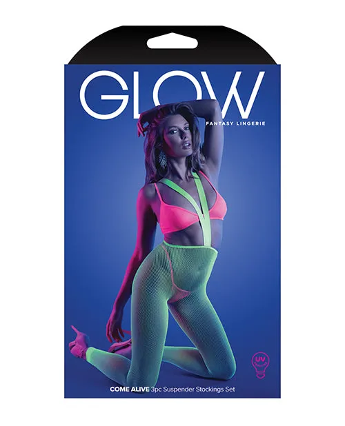 Fantasy Lingerie Glow Come Alive Suspender Stockings Bralette Gstring Multi Color Vibrators Fantasy Lingerie Glow Come Alive Suspender Stockings Bralette Gstring Multi Color Vibrators