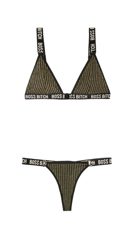 Female Sex Toys BO Bitch Bralette Thong Panty Set Fantasy Lingerie