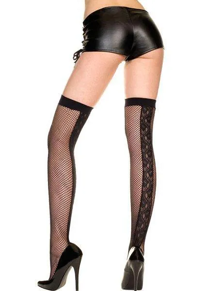 Teddies And Bodies Music Legs Black Fishnet ThighHi wLace Backseam One Size Available Teddies And Bodies Music Legs Black Fishnet ThighHi wLace Backseam One Size Available