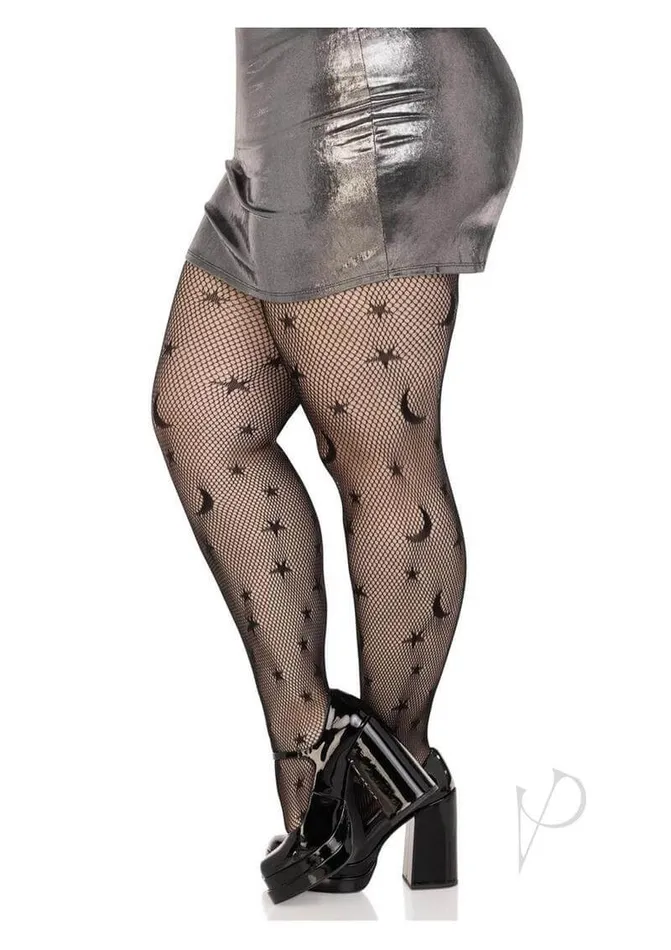 Anal Leg Avenue Inc Celestial Plus Fishnet Tights BLACK 1X2X Reach for the Stars in Style