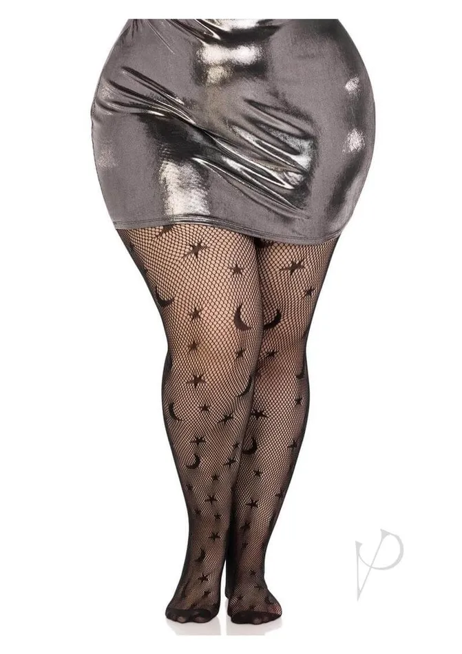 Anal Leg Avenue Inc Celestial Plus Fishnet Tights BLACK 1X2X Reach for the Stars in Style