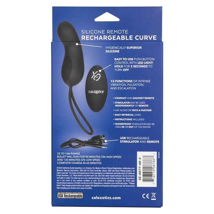Anal Remote Silicone Rechargeable Curve BulletBlack CAL EXOTICS