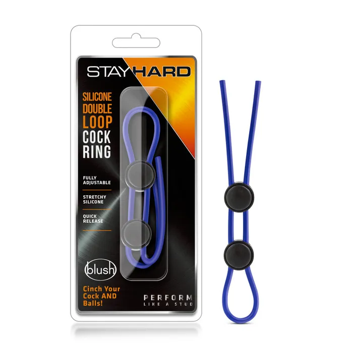 Blush Dildos Stay Hard By Blush Blue Silicone Double Loop Penis Ring