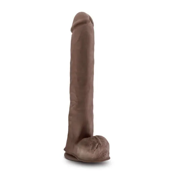 Blush Novelties Dildos Au Naturel Daddy 14Inch Dual Density Dildo Realistic Feel Flexi Shaft Technology Chocolate Brown