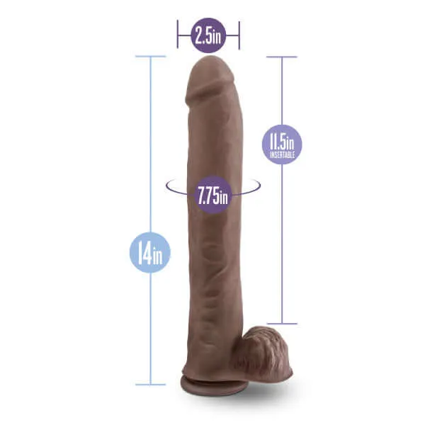 Blush Novelties Dildos Au Naturel Daddy 14Inch Dual Density Dildo Realistic Feel Flexi Shaft Technology Chocolate Brown