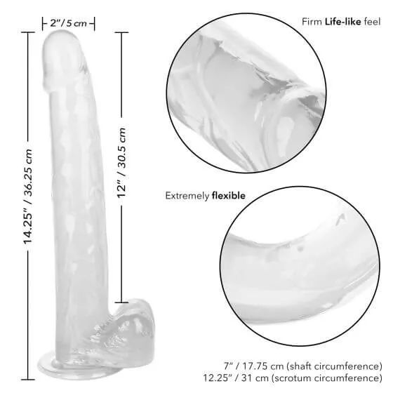 Dildos Size Queen 12Inch Clear Dildo Realistic Feel Suction Cup Base California Exotic Novelties