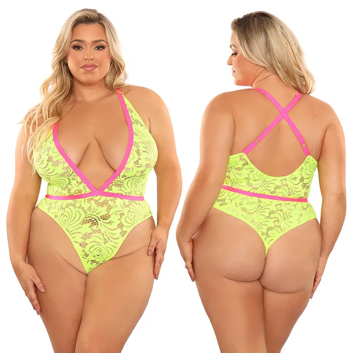 Fantasy Lingerie Glow Spotlight Contrast Elastic Lace TeddyNeon Green QUEEN FANTASY LINGERIE Female Sex Toys Fantasy Lingerie Glow Spotlight Contrast Elastic Lace TeddyNeon Green QUEEN FANTASY LINGERIE Female Sex Toys