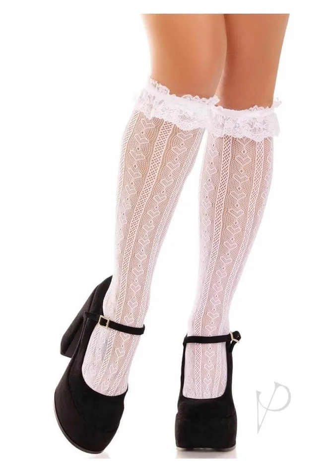 Leg Avenue Inc Female Sex Toys Leg Avenue Sweetheart Knit Knee Highs with Lace Ruffle Cuff OS White Leg Avenue Inc Female Sex Toys Leg Avenue Sweetheart Knit Knee Highs with Lace Ruffle Cuff OS White