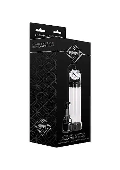 Male Sex Toys SHOTS AMERICA Pumped Comfor Pump with Advanced PSI Gauge Transparent Clear Penis Pump