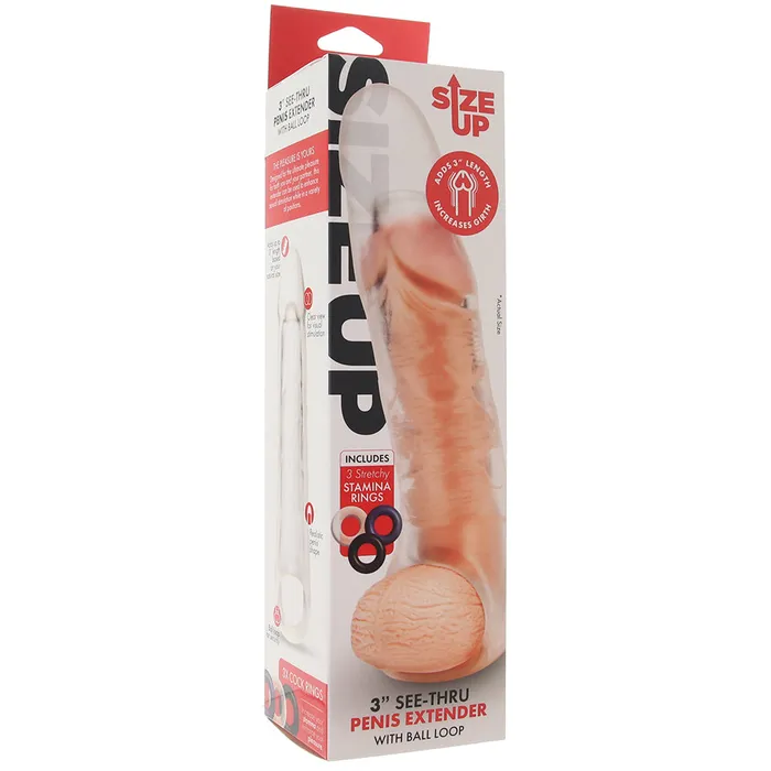 Male Sex Toys Size Up 3 Inch Extender with Ball Loop in Clear XGen