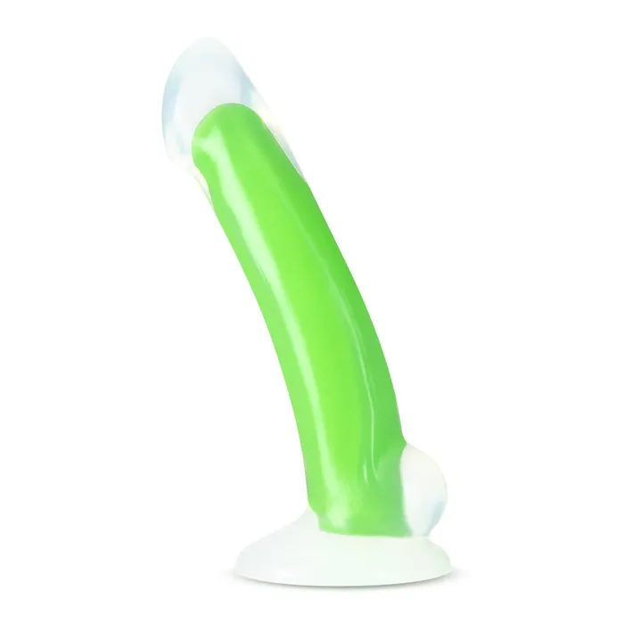 Neo Elite By Blush Omnia Glow In The Dark Neon Green 7Inch Long Curved Dildo Made with Purio Silicone SensaFeel Dual Density Realistic Technology Blush Dildos