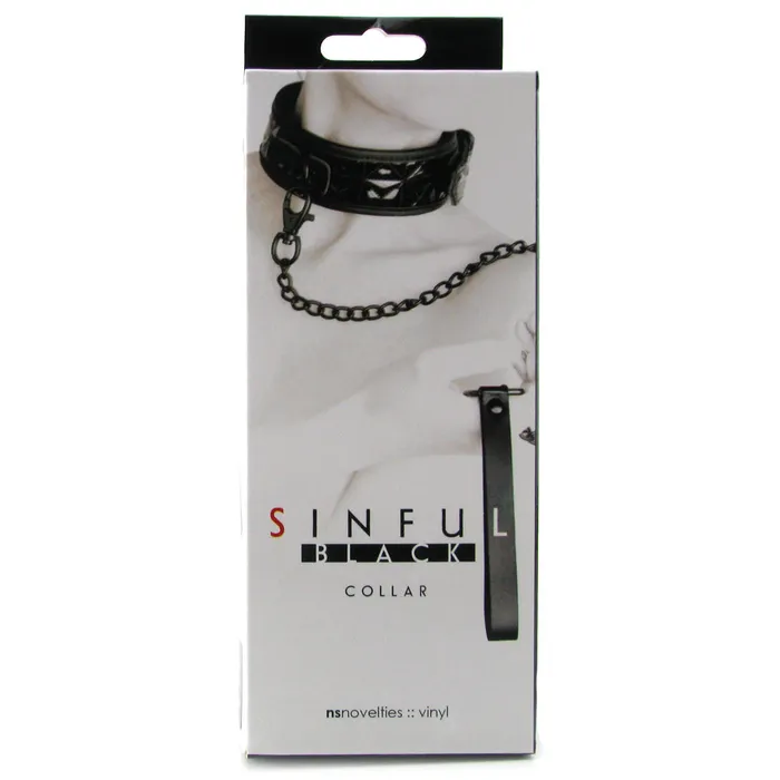 ns novelties Female Sex Toys Sinful Collar with Leash in Black ns novelties Female Sex Toys Sinful Collar with Leash in Black
