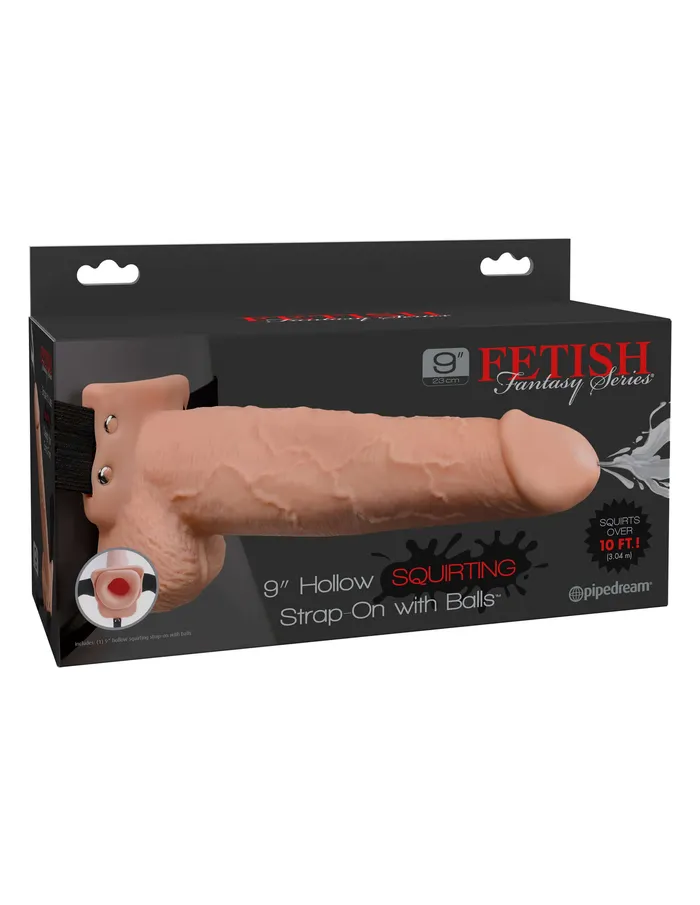 Pipedream Products Female Sex Toys Fetish Fantasy 9 inches Hollow Squirting Strap On with Balls Beige Pipedream Products Female Sex Toys Fetish Fantasy 9 inches Hollow Squirting Strap On with Balls Beige
