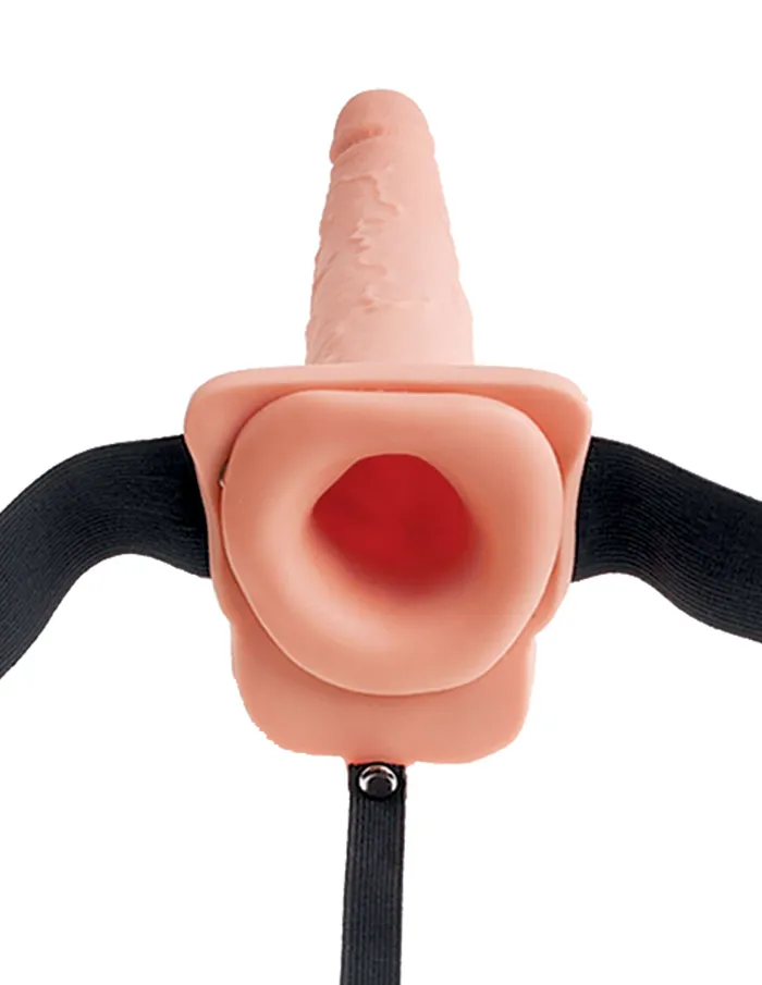 Pipedream Products Female Sex Toys Fetish Fantasy 9 inches Hollow Squirting Strap On with Balls Beige