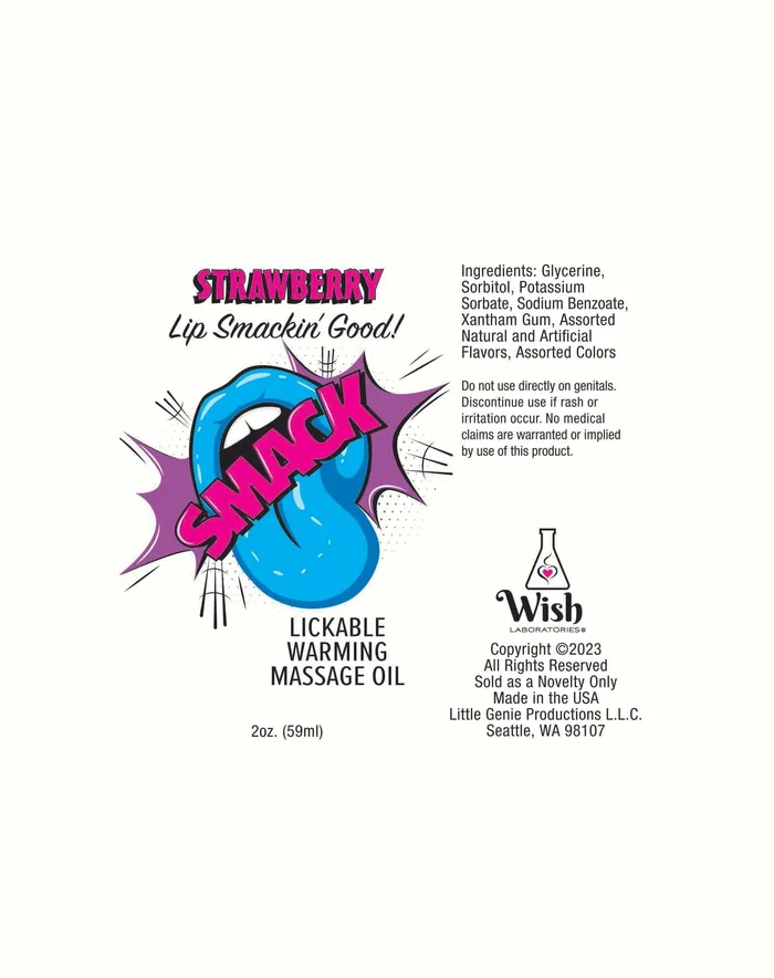Smack Strawberry Warming Massage Oil 2 Oz Ignite Passion with Sensual Massages Little Genie Couples