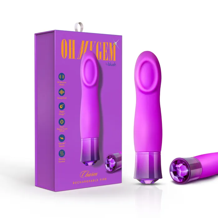 Vibrators Blush Oh My Gem By Blush Charm 55 Inch Warming G Spot Stimulation Vibrator in Amethyst with Powerful RumboTech Technology