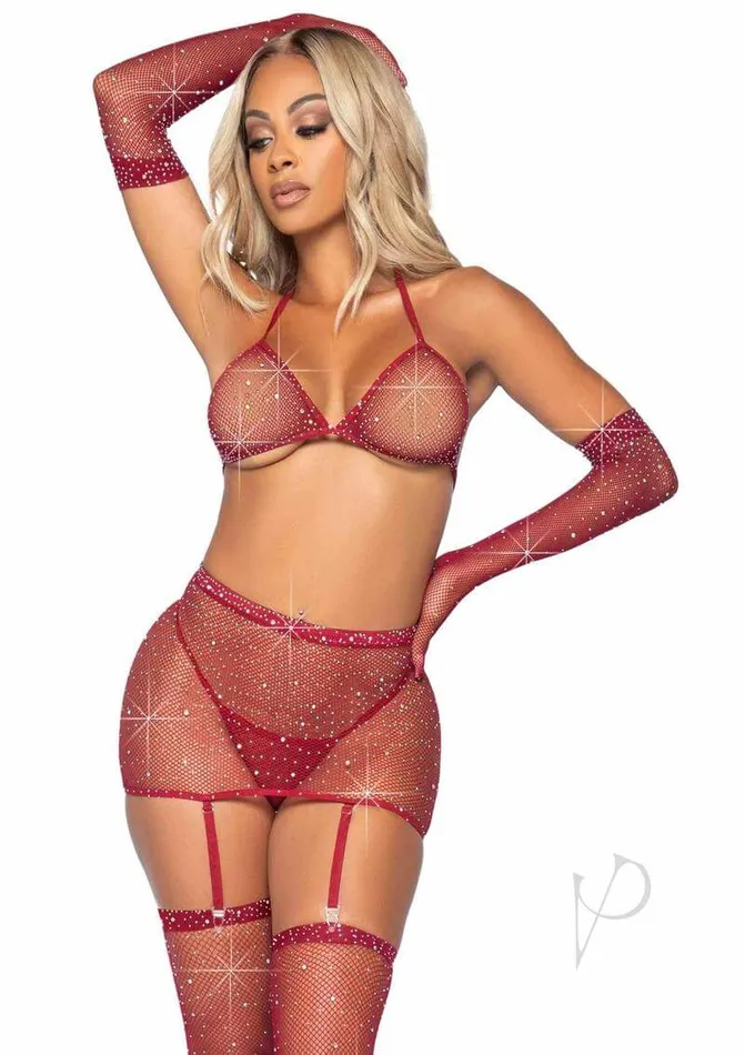 Vibrators Leg Avenue Inc Rhinestone Garterbikini 5pc Os Burg