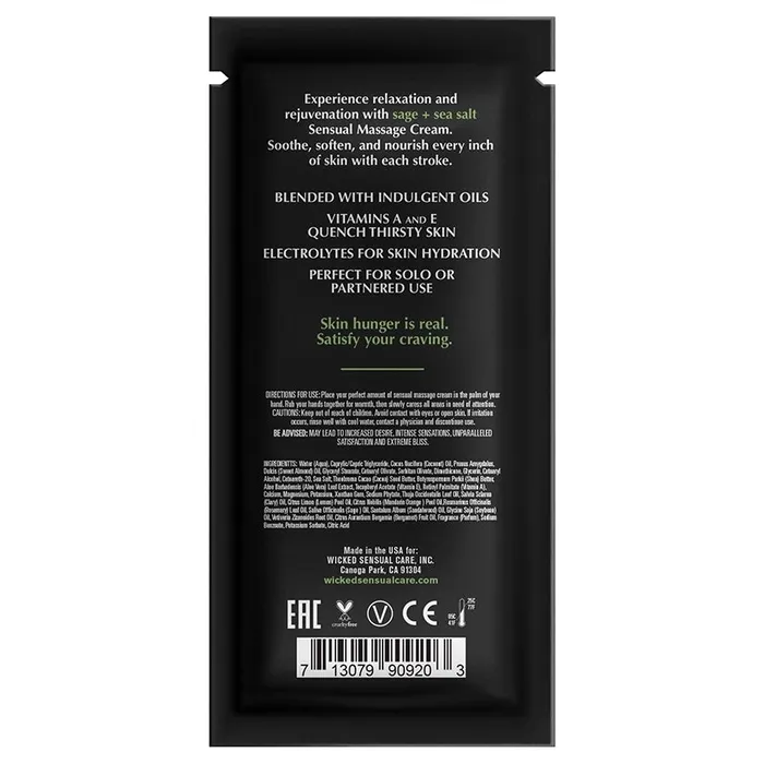 WICKED SENSUAL Couples Wicked Sensual Massage CreamSage Sea Salt Scented 10ml Foil