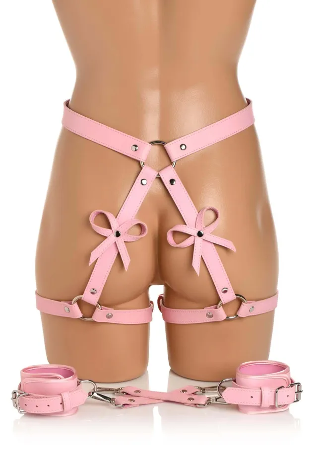 XR Brands Female Sex Toys Strict Bondage Harness with Bows in Pink XL2XL A Blend of Elegance Comfort and Restraint