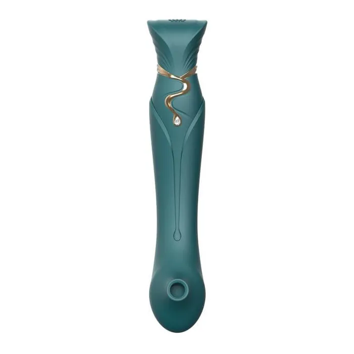 ZALO Female Sex Toys ZALO Queen Set Gspot PulseWave 17function Appcontrolled Rechargeable Silicone Vibrator with Suction Sleeve Jewel Green