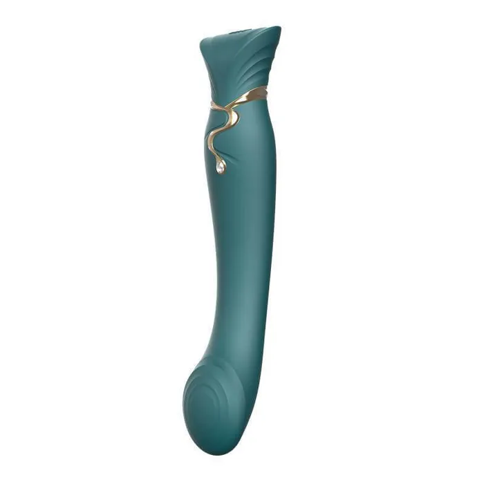 ZALO Female Sex Toys ZALO Queen Set Gspot PulseWave 17function Appcontrolled Rechargeable Silicone Vibrator with Suction Sleeve Jewel Green