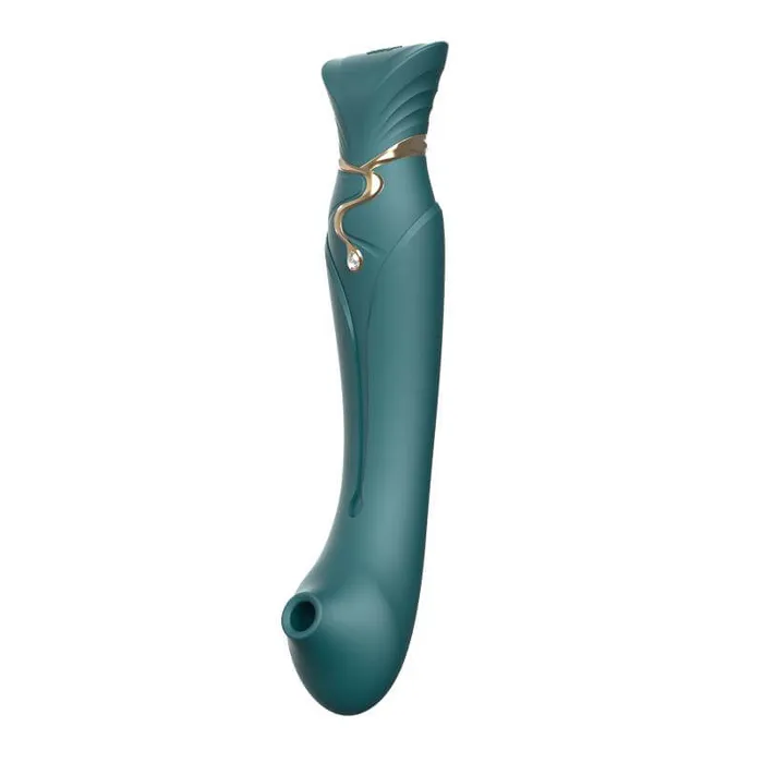 ZALO Female Sex Toys ZALO Queen Set Gspot PulseWave 17function Appcontrolled Rechargeable Silicone Vibrator with Suction Sleeve Jewel Green