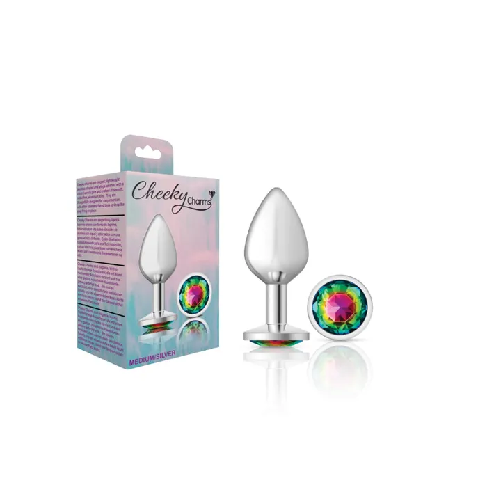 Anal Viben Cheeky Charms Silver Metal Butt Plug Round Rainbow Medium
