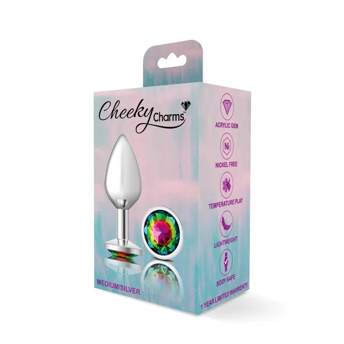 Anal Viben Cheeky Charms Silver Metal Butt Plug Round Rainbow Medium Anal Viben Cheeky Charms Silver Metal Butt Plug Round Rainbow Medium