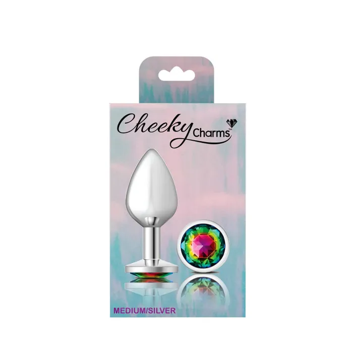 Anal Viben Cheeky Charms Silver Metal Butt Plug Round Rainbow Medium Anal Viben Cheeky Charms Silver Metal Butt Plug Round Rainbow Medium