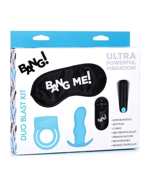 Anal XR Brands Bang Duo Blast Remote Control Cock Ring Butt Plug Vibe Kit Blue Anal XR Brands Bang Duo Blast Remote Control Cock Ring Butt Plug Vibe Kit Blue
