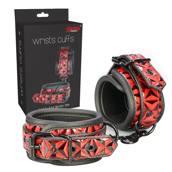 BF BF40336A High Quality Genuine Leather Red SM Handcuffs Restraints