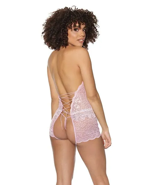 Crystal Pink Halter Crotchless Teddy PinkSilver One Size Fits Most Coquette International Vibrators Crystal Pink Halter Crotchless Teddy PinkSilver One Size Fits Most Coquette International Vibrators