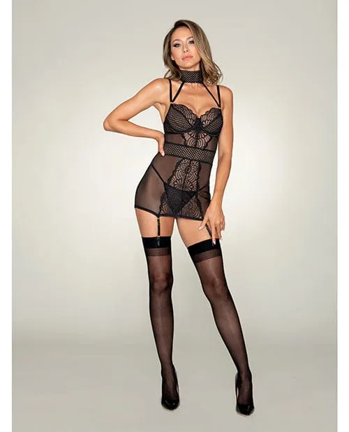 Dreamgirl International Anal Scalloped Stretch Lace Garter Slip Gstring Black