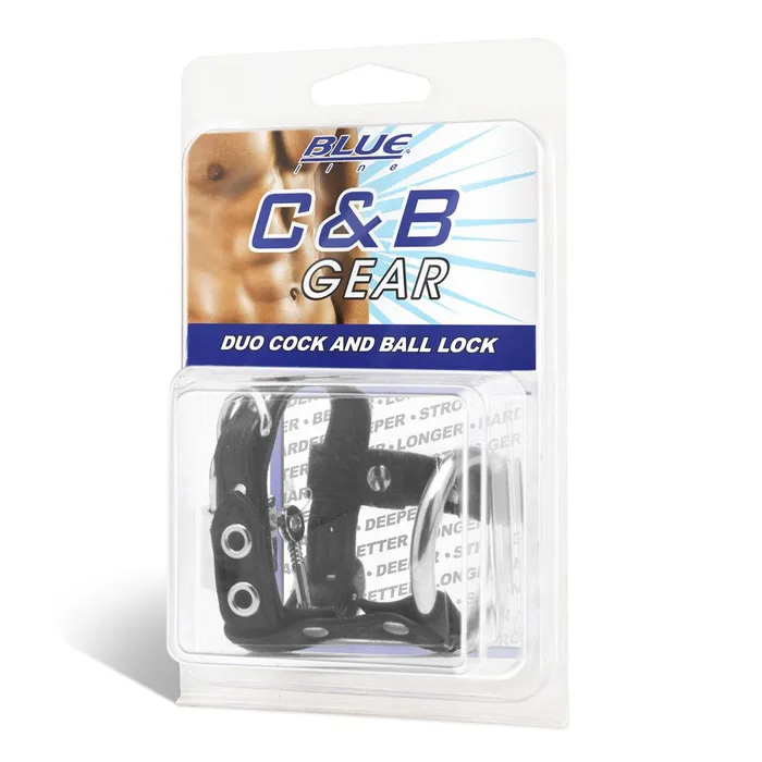 Duo Cock Ball Ring with Lock Blue Line Men Male Sex Toys