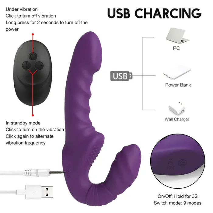 Female Sex Toys honeysx Strapless Strap On Remote Control Double End Dildo Vibrator