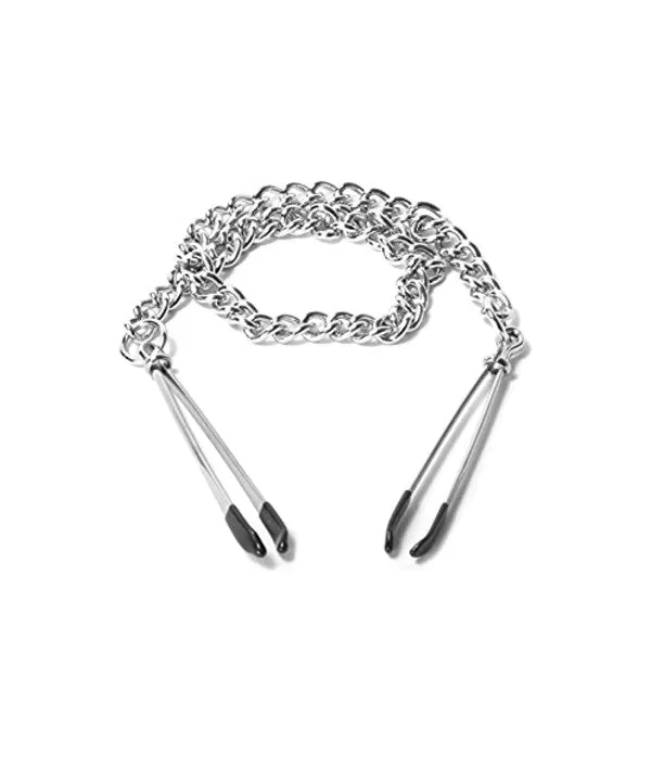 Female Sex Toys XR Tweezer Style Nipple Clamps with Chain in Silver